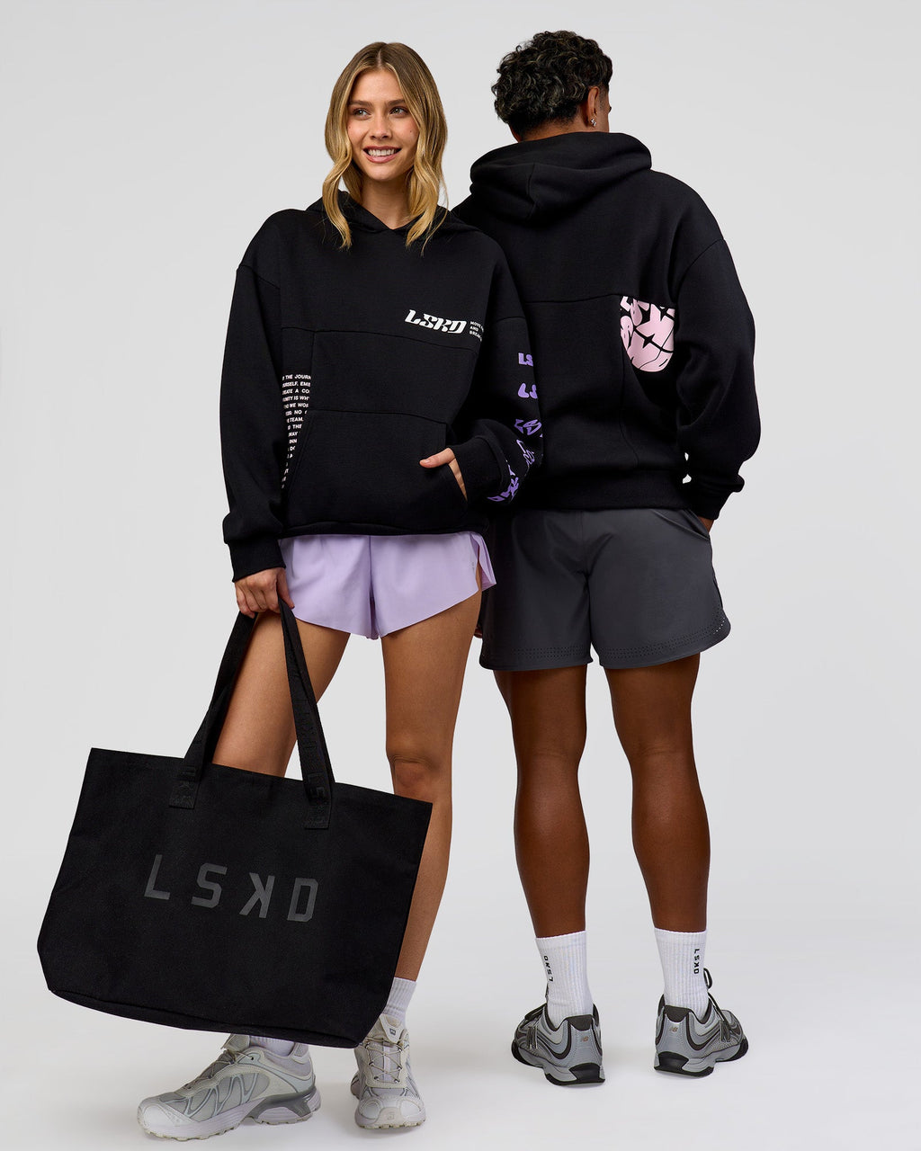 Deconstructed Fleece Hoodie - Caviar-Marshmallow-Pale Lilac