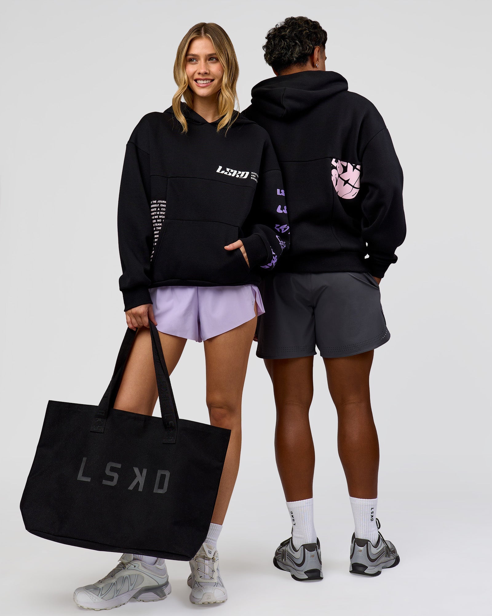 Deconstructed Fleece Hoodie - Caviar-Marshmallow-Pale Lilac