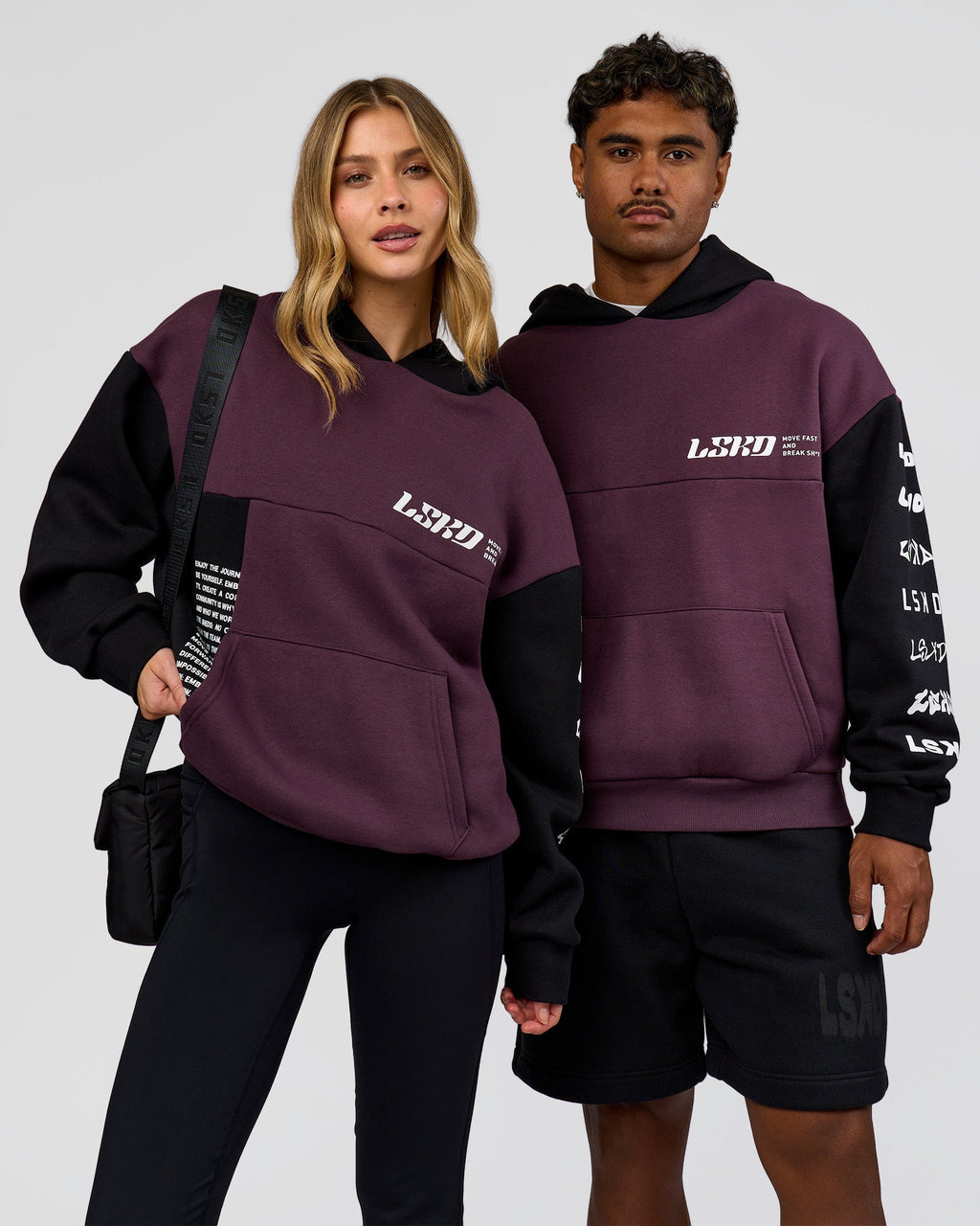 Deconstructed Fleece Hoodie - Caviar-Midnight Plum