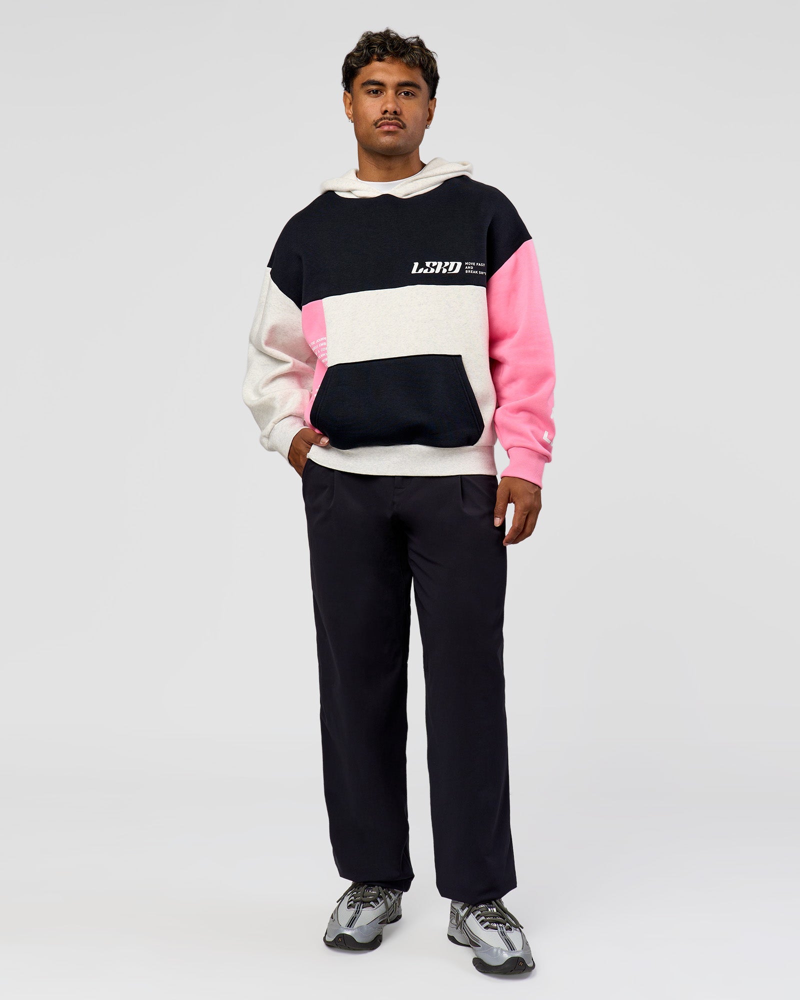 Deconstructed Fleece Hoodie - Caviar-Candy Pink-Grey Marl