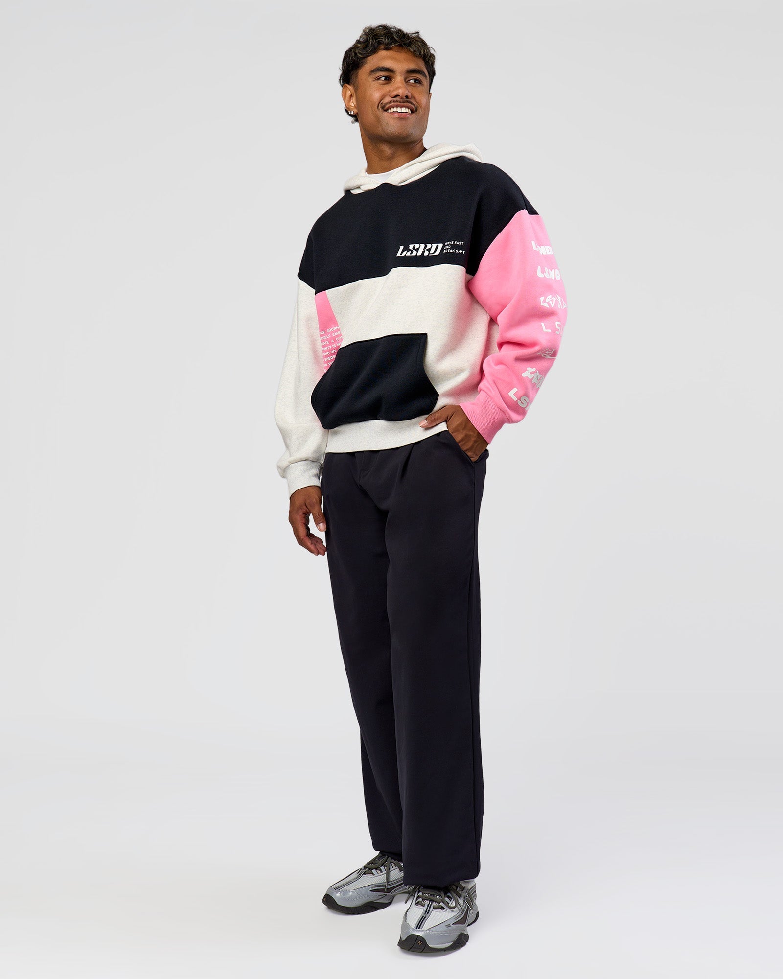Deconstructed Fleece Hoodie - Caviar-Candy Pink-Grey Marl