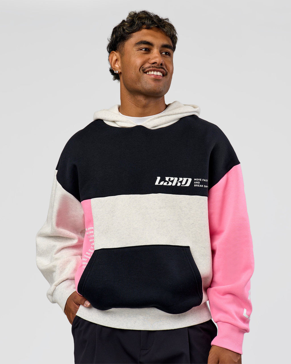 Deconstructed Fleece Hoodie - Caviar-Candy Pink-Grey Marl