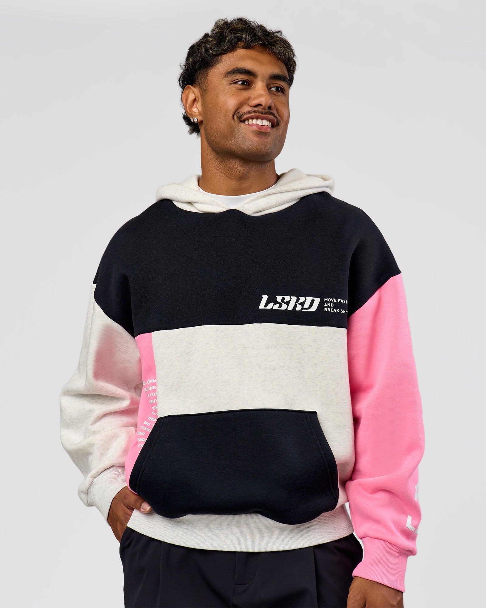 Deconstructed Fleece Hoodie - Caviar-Candy Pink-Grey Marl