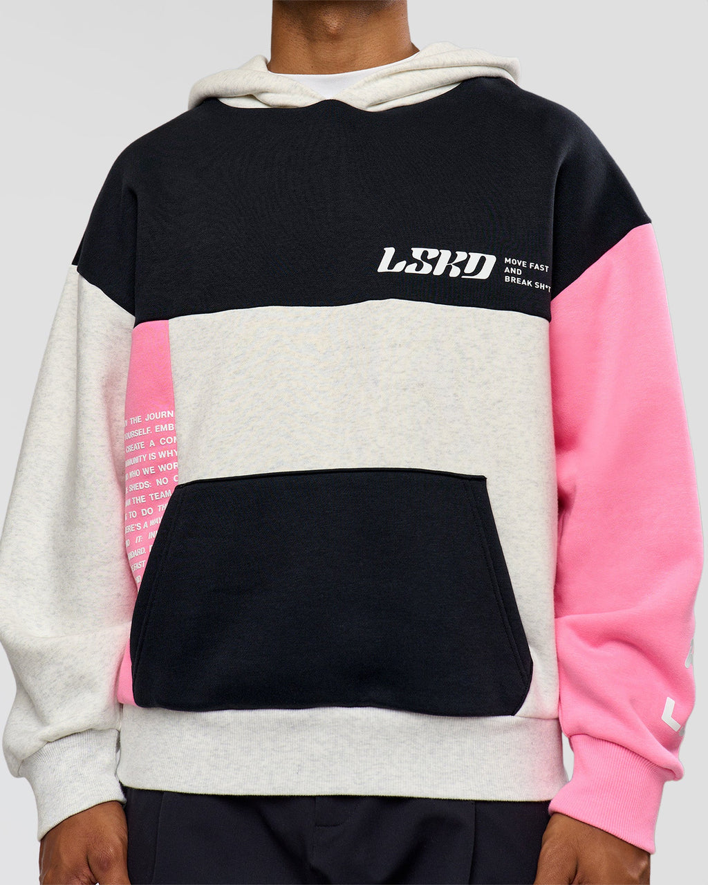 Deconstructed Fleece Hoodie - Caviar-Candy Pink-Grey Marl