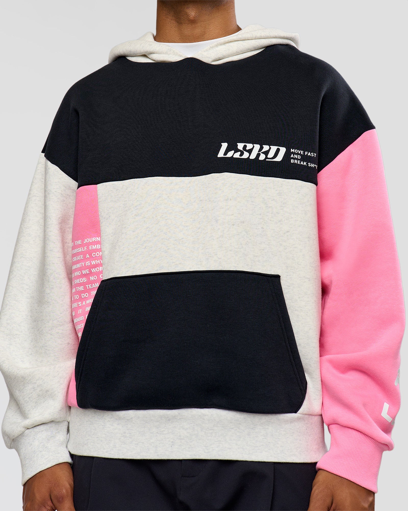 Deconstructed Fleece Hoodie - Caviar-Candy Pink-Grey Marl