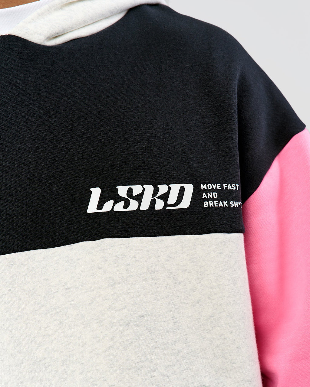 Deconstructed Fleece Hoodie - Caviar-Candy Pink-Grey Marl