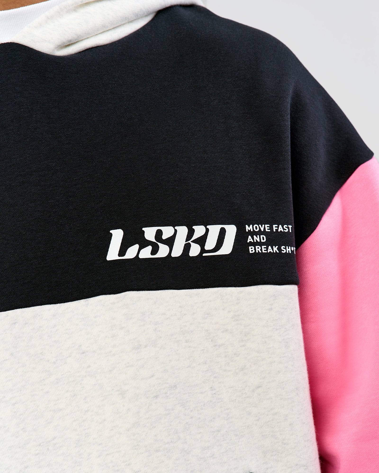 Deconstructed Fleece Hoodie - Caviar-Candy Pink-Grey Marl