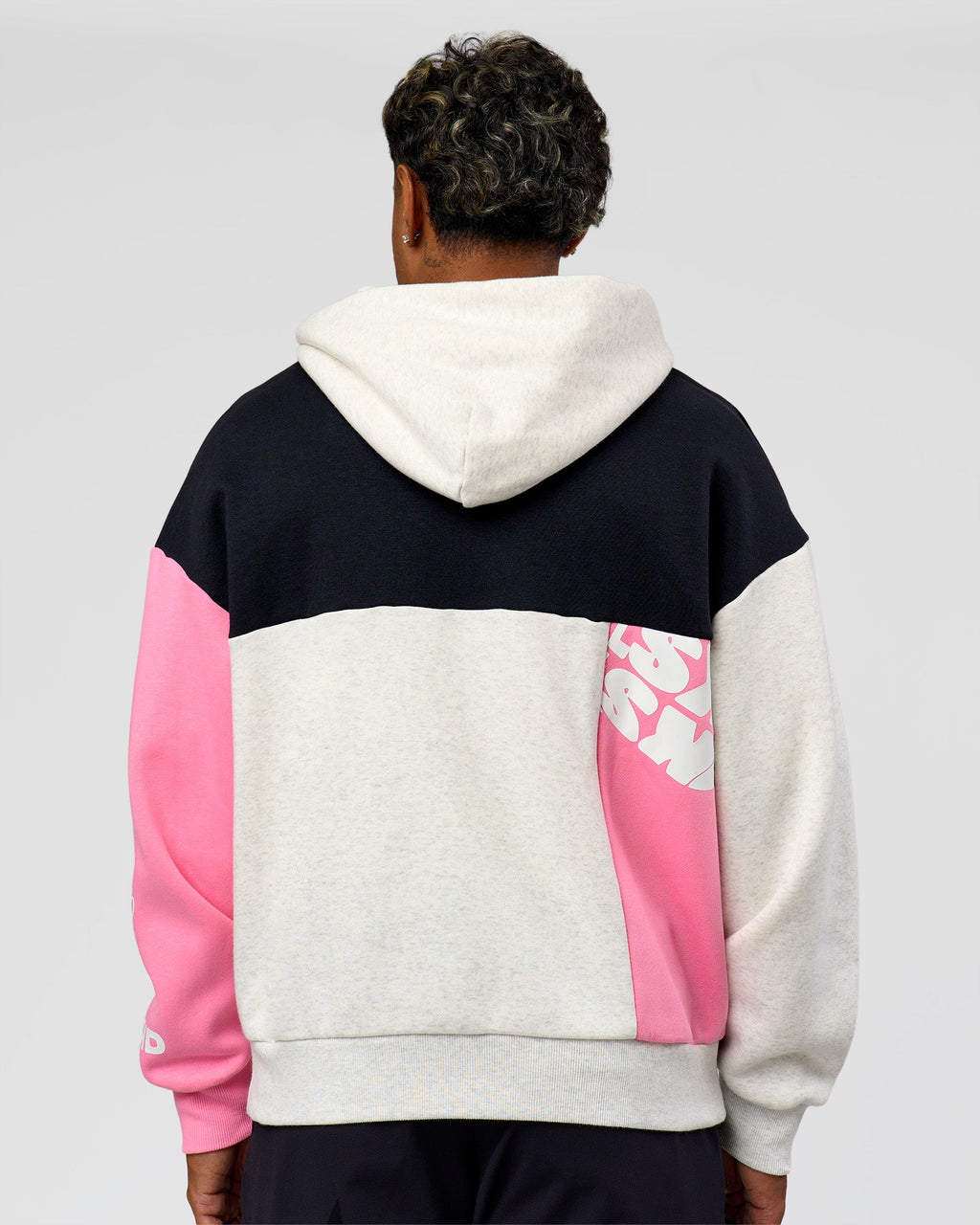 Deconstructed Fleece Hoodie - Caviar-Candy Pink-Grey Marl
