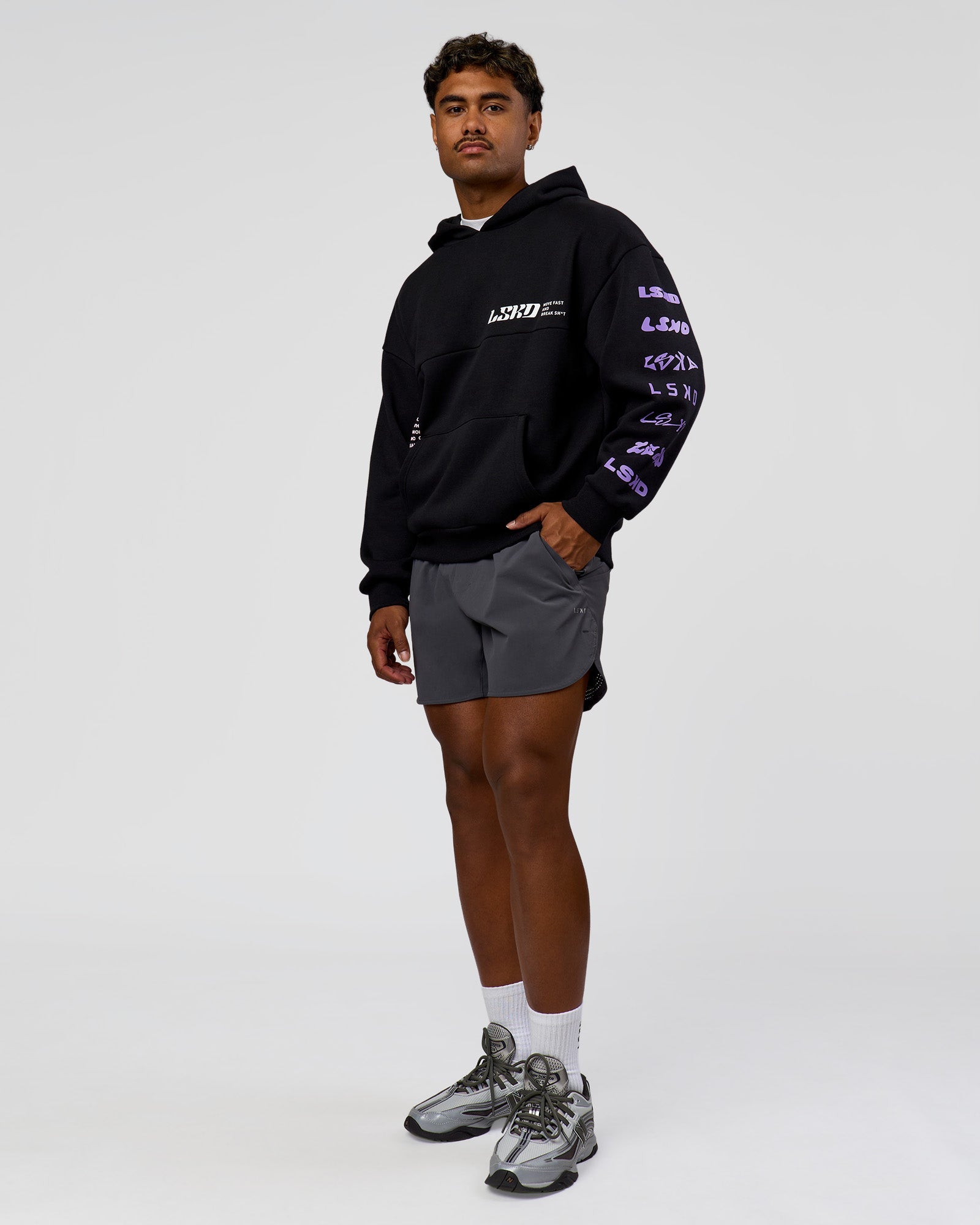 Deconstructed Fleece Hoodie - Caviar-Marshmallow-Pale Lilac