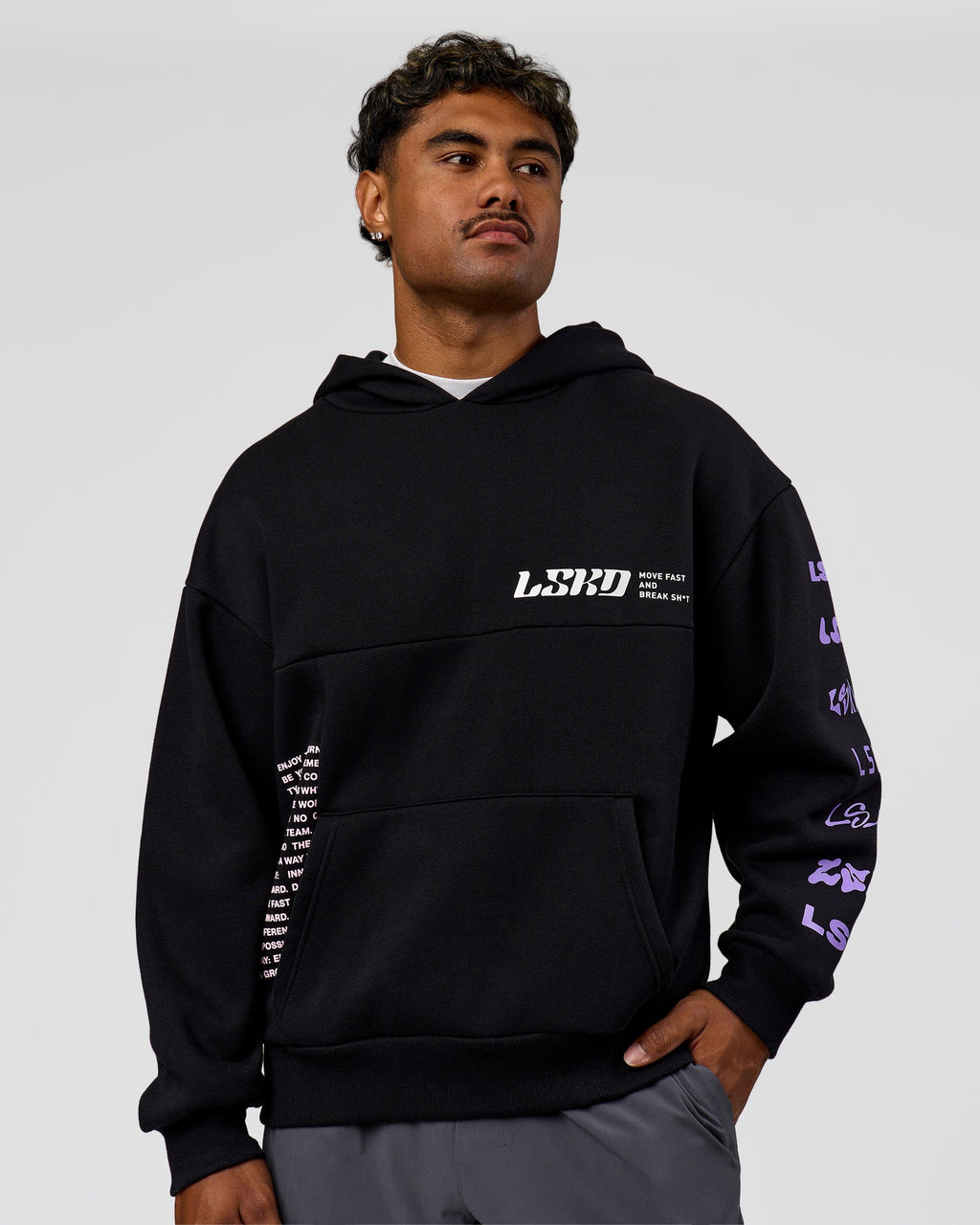 Deconstructed Fleece Hoodie - Caviar-Marshmallow-Pale Lilac
