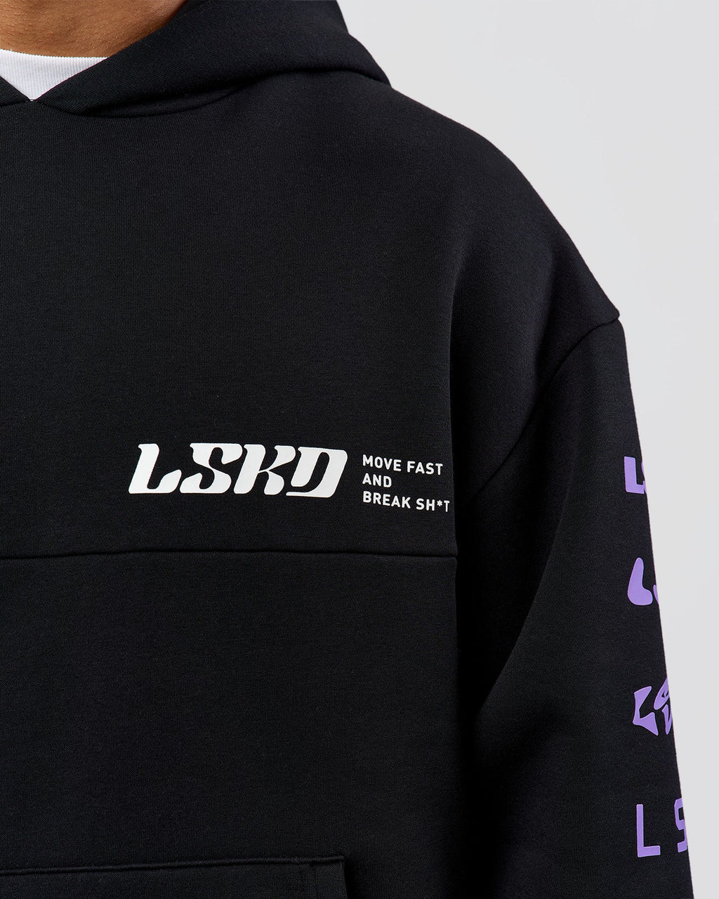 Deconstructed Fleece Hoodie - Caviar-Marshmallow-Pale Lilac