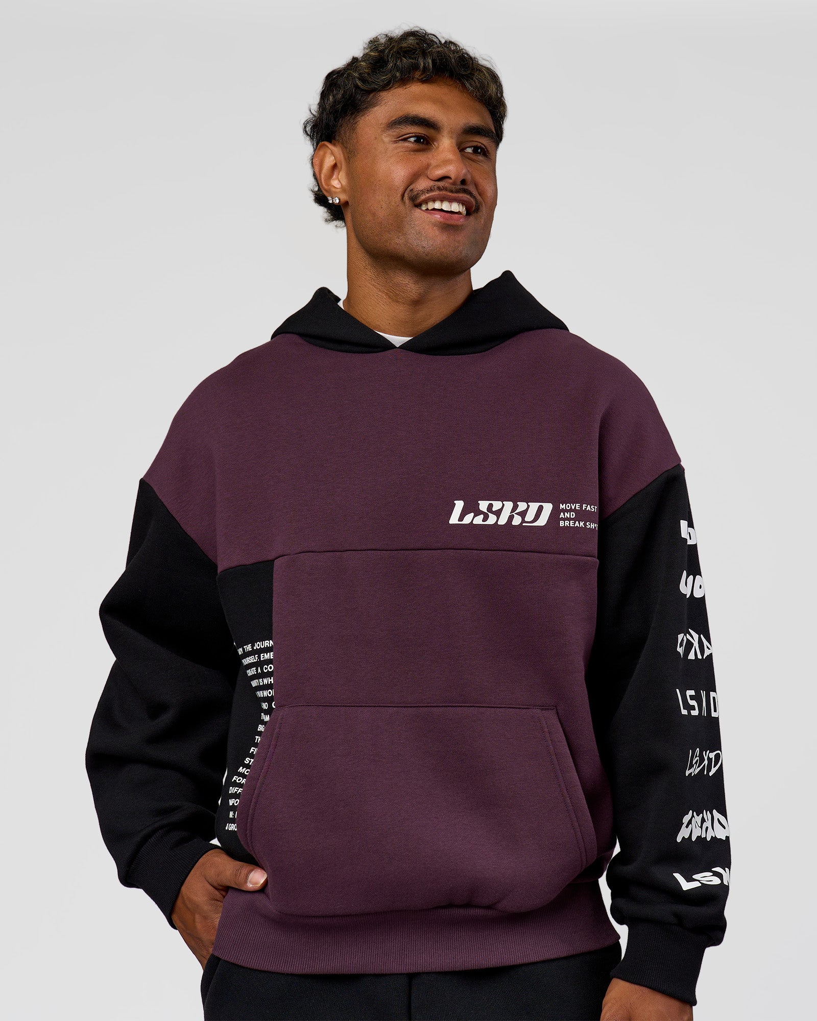 Deconstructed Fleece Hoodie - Caviar-Midnight Plum
