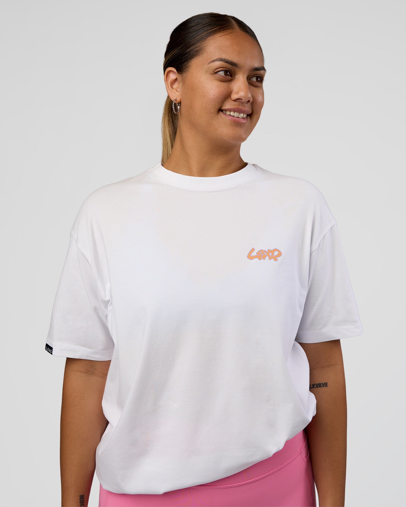 Break Through FLXCotton Oversized Tee - White-Pale Lilac