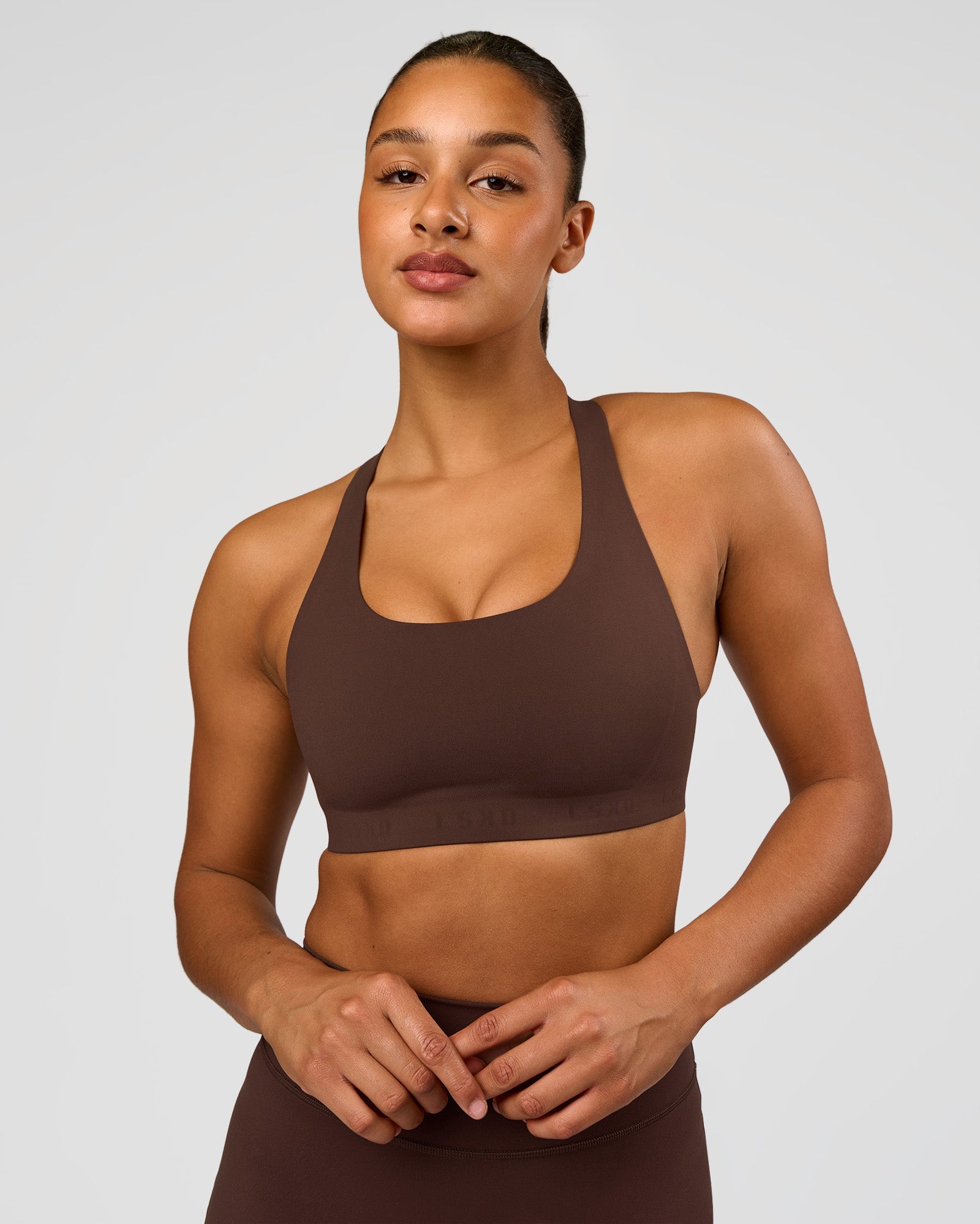 Flow Bonded Scoop Neck Sports Bra - Hot Chocolate