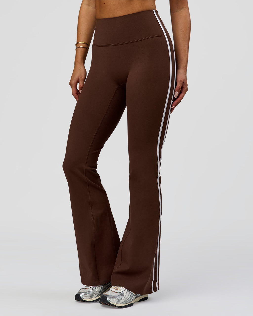 Fusion V-Contour Bind High-Rise Flared Legging - Hot Chocolate-white