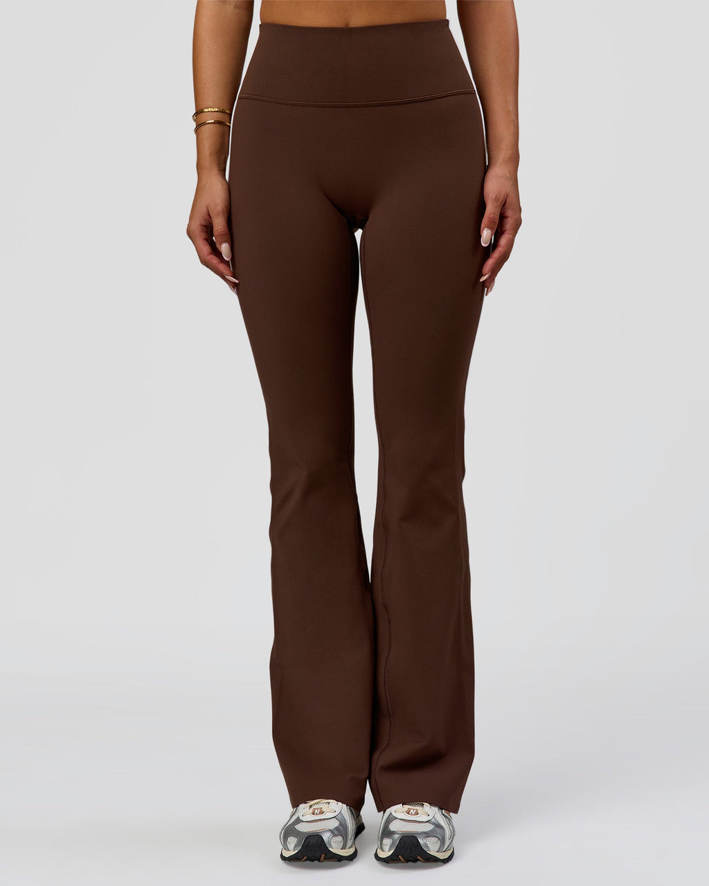 Fusion V-Contour Bind High-Rise Flared Legging - Hot Chocolate-white