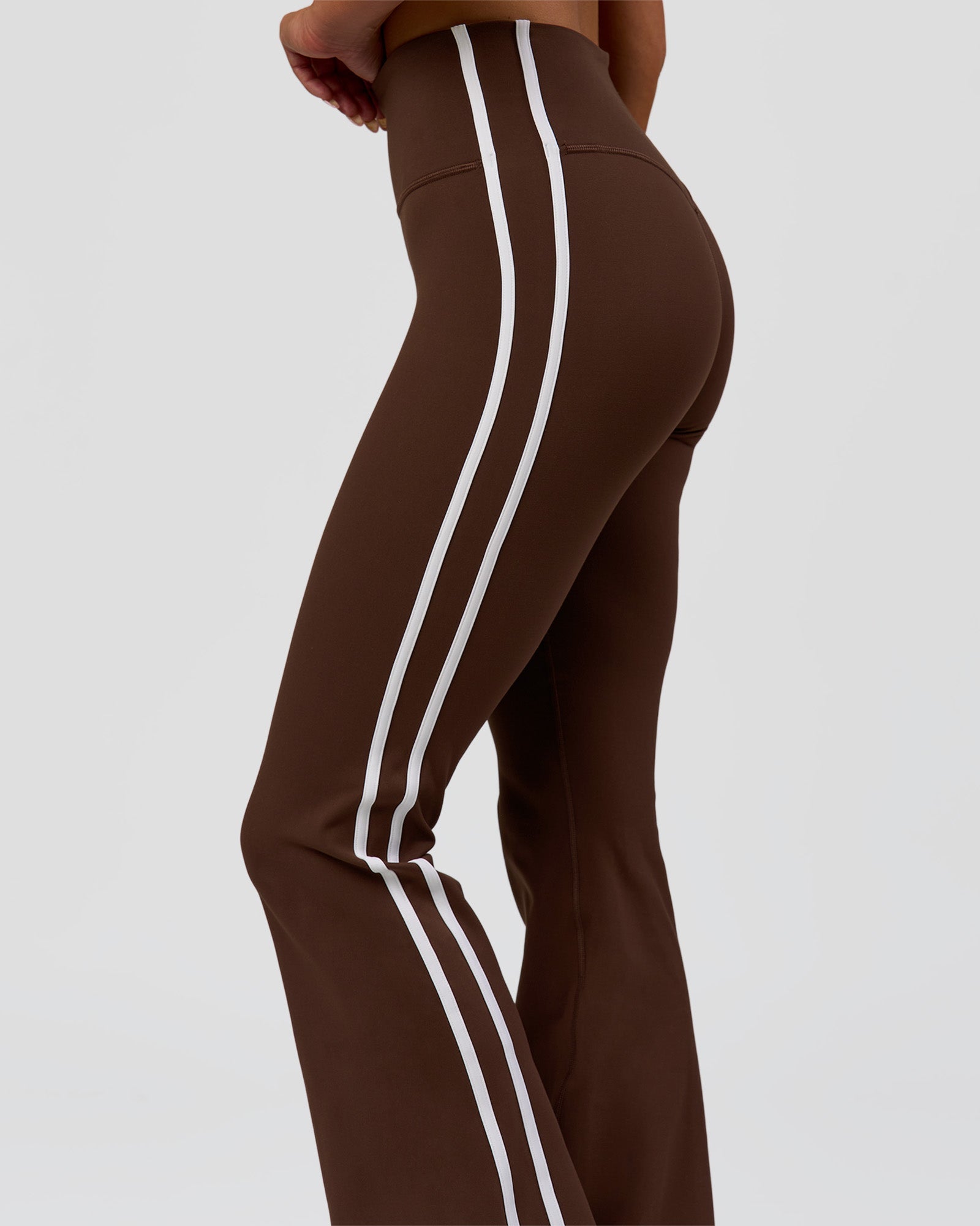 Fusion V-Contour Bind High-Rise Flared Legging - Hot Chocolate-white