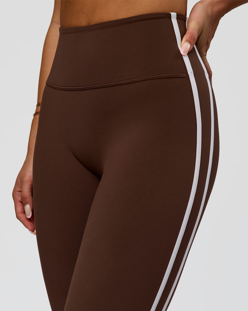 Fusion V-Contour Bind High-Rise Flared Legging - Hot Chocolate-white
