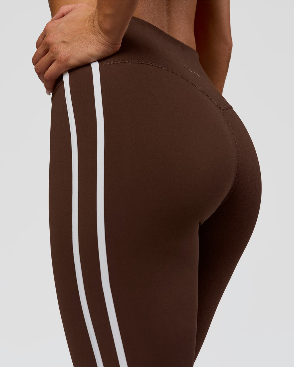 Fusion V-Contour Bind High-Rise Flared Legging - Hot Chocolate-white
