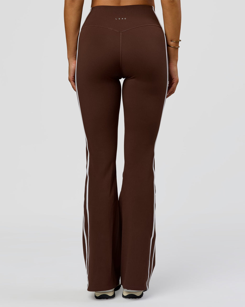 Fusion V-Contour Bind High-Rise Flared Legging - Hot Chocolate-white