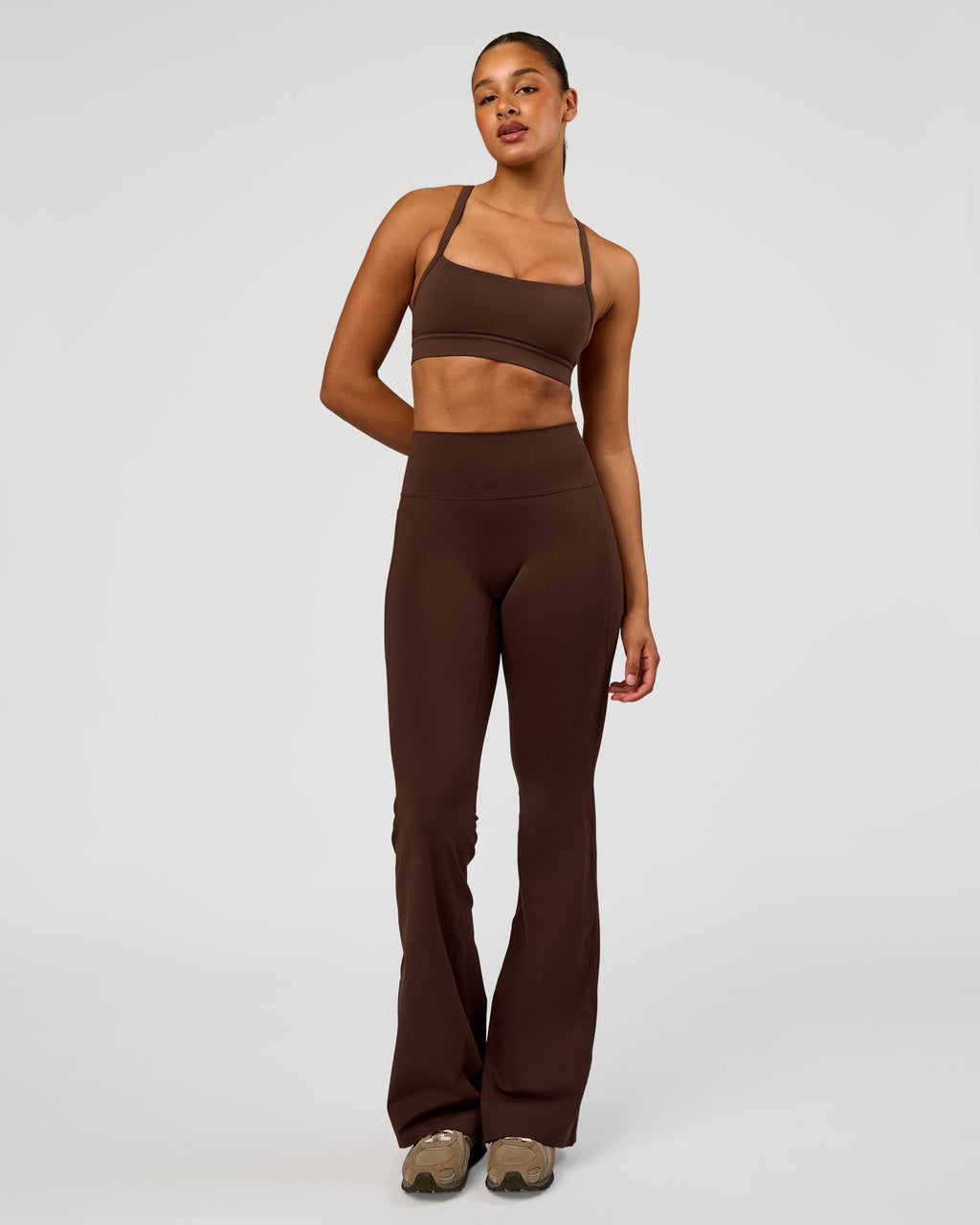 Fusion V-Contour High-Rise Flared Tall Legging Pockets - Hot Chocolate