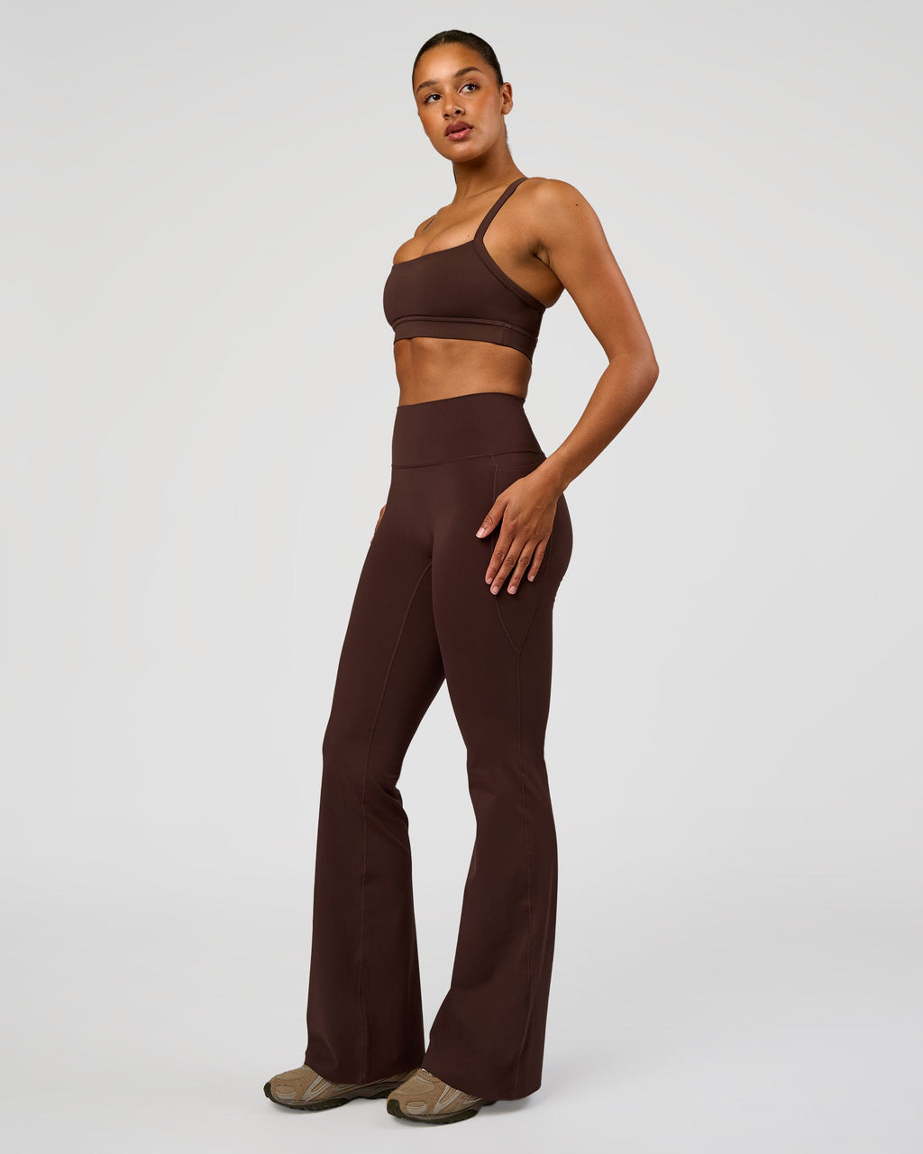 Fusion V-Contour High-Rise Flared Tall Legging Pockets - Hot Chocolate