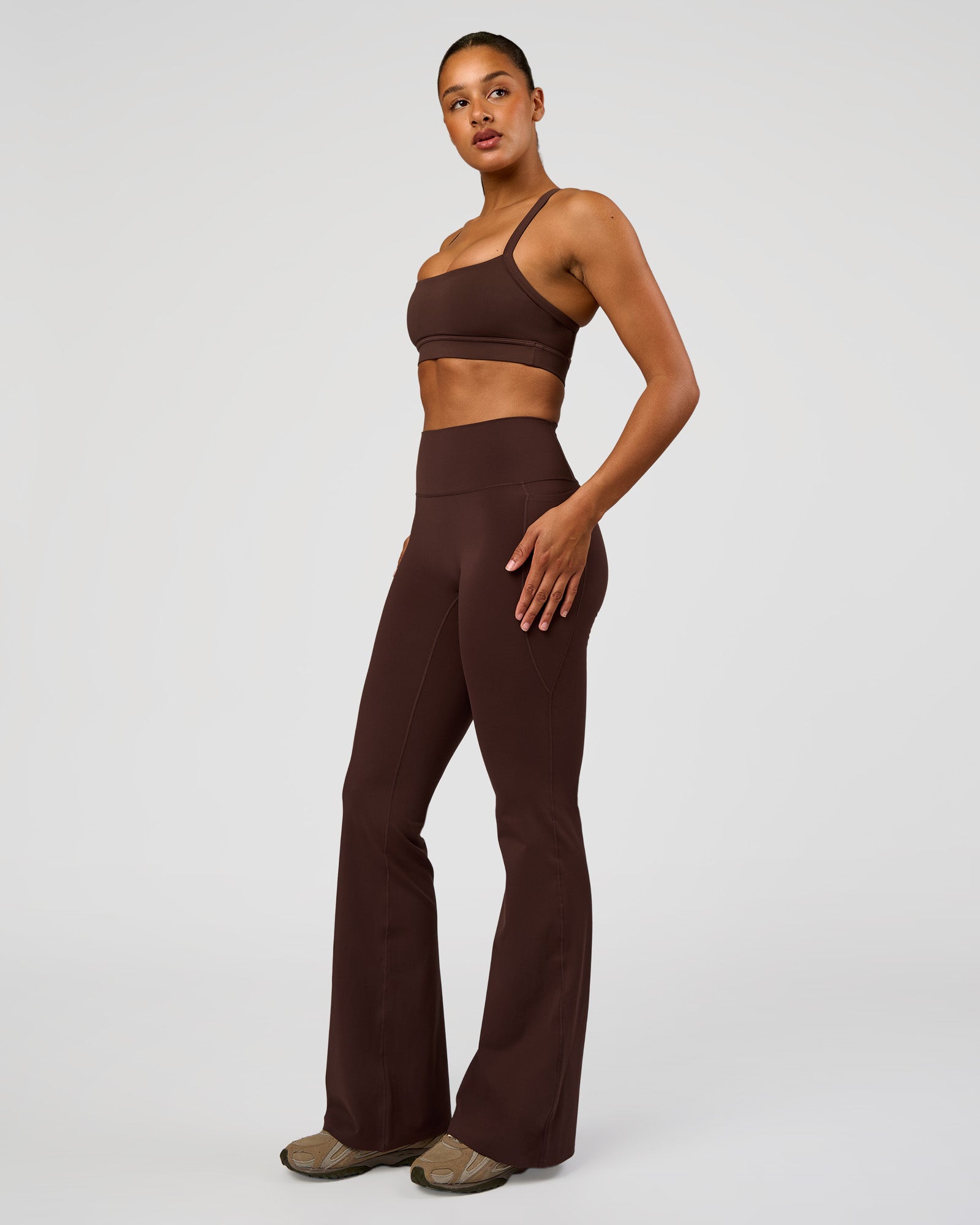 Fusion V-Contour High-Rise Flared Tall Legging Pockets - Hot Chocolate