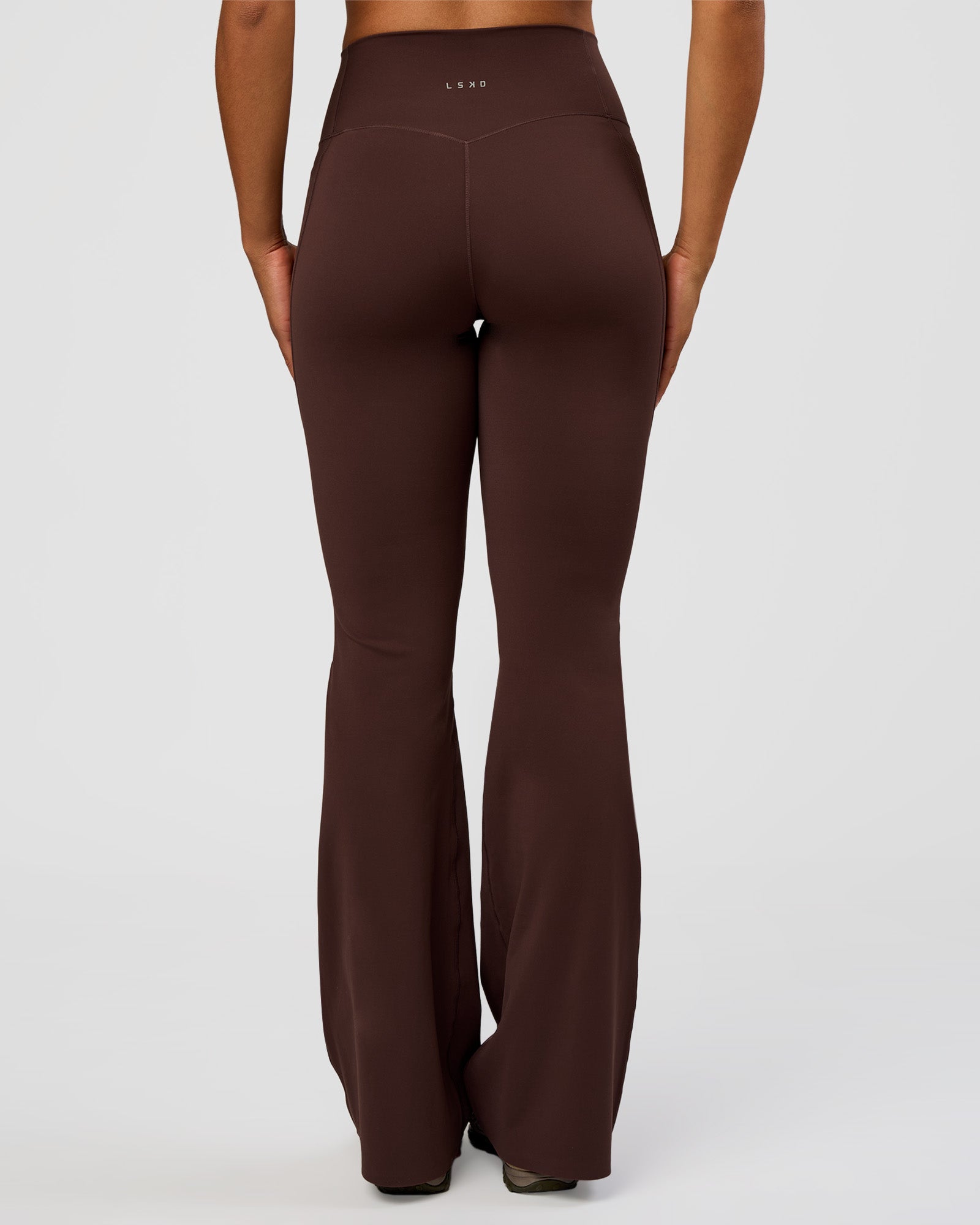 Fusion V-Contour High-Rise Flared Tall Legging Pockets - Hot Chocolate