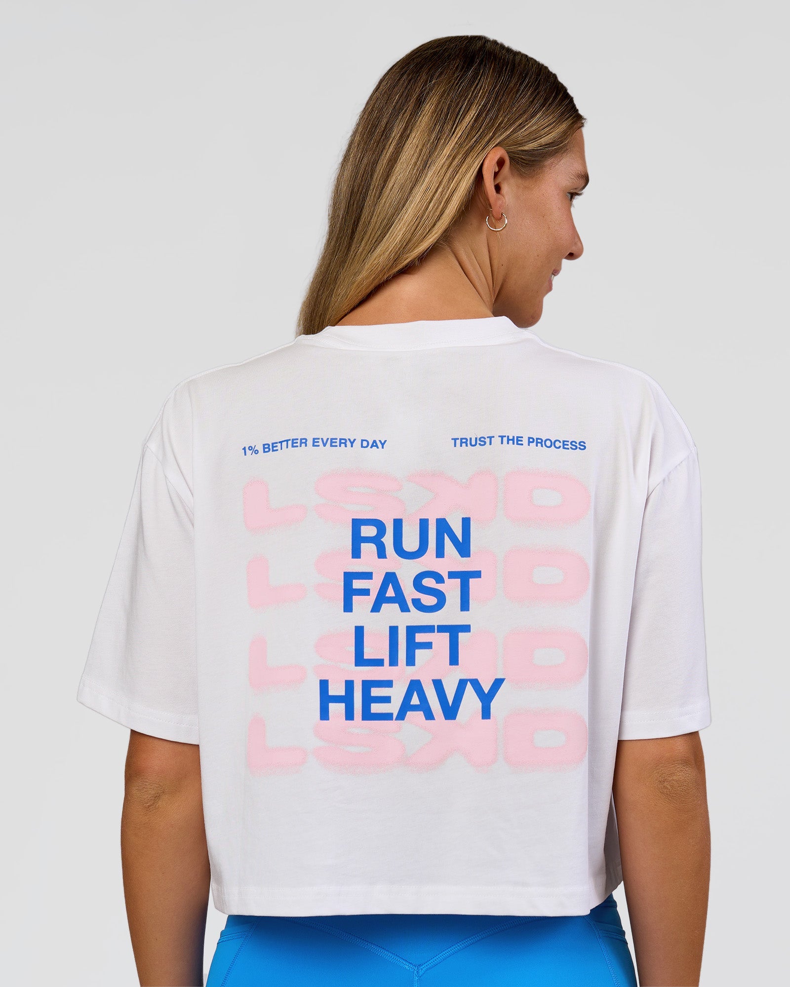 Run Fast Lift Heavy FLXCotton Cropped Tee - White