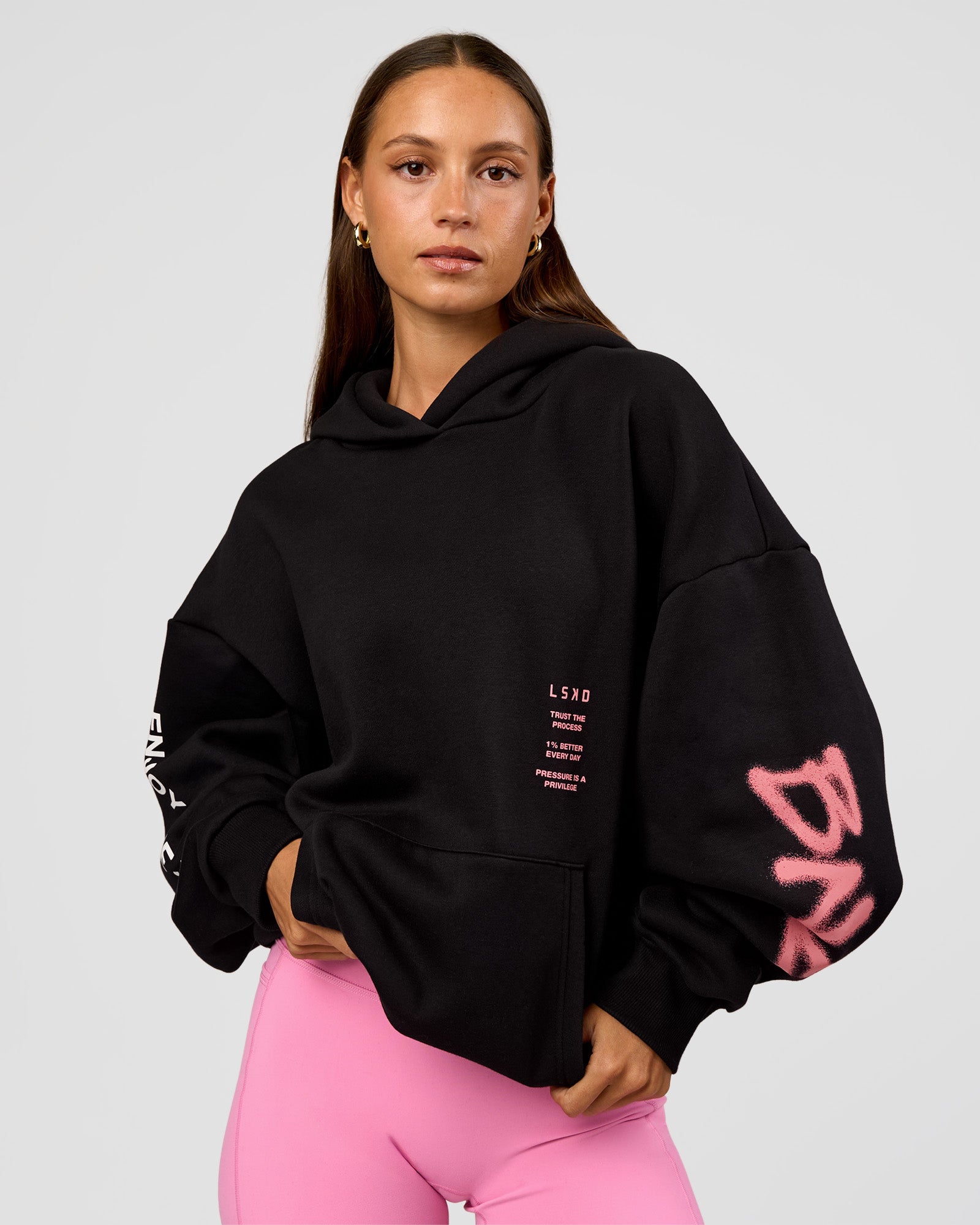 CFT BNE 26 Unisex Oversized Hoodie - Black-Candy Pink