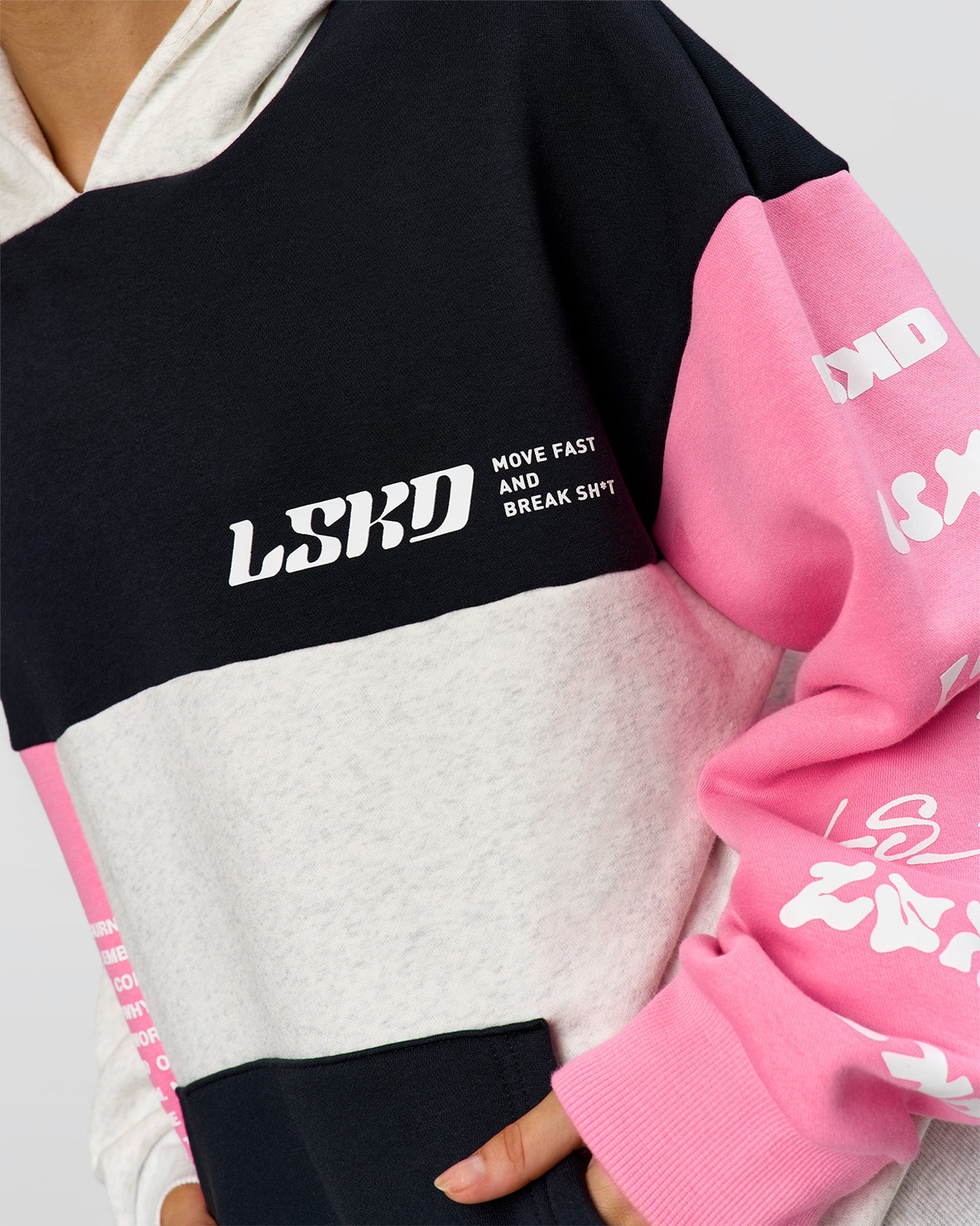 Deconstructed Fleece Hoodie - Caviar-Candy Pink-Grey Marl