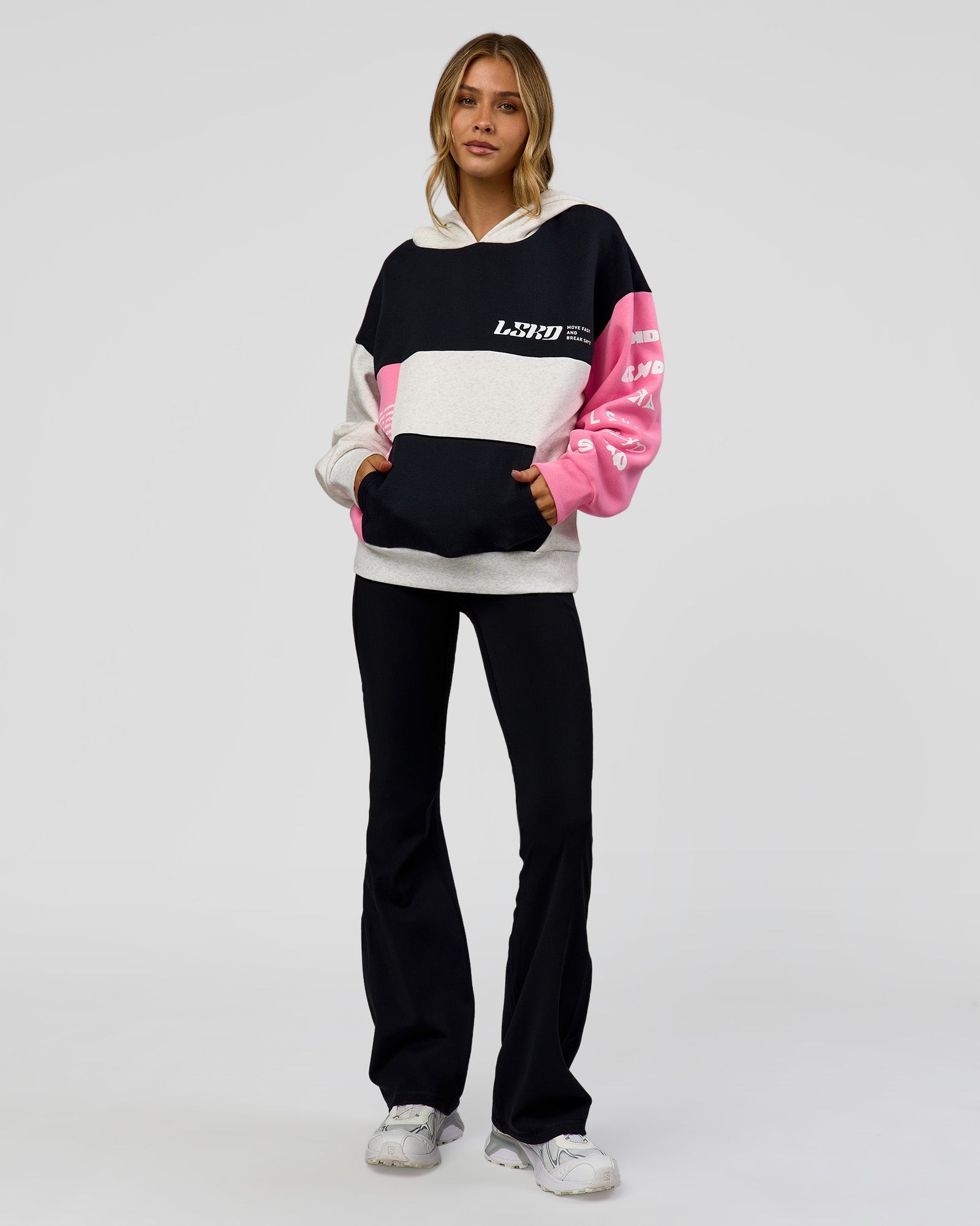 Deconstructed Fleece Hoodie - Caviar-Candy Pink-Grey Marl