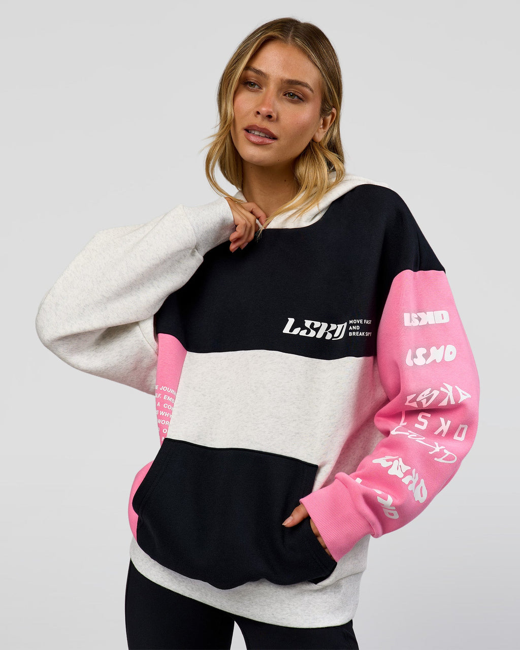 Deconstructed Fleece Hoodie - Caviar-Candy Pink-Grey Marl