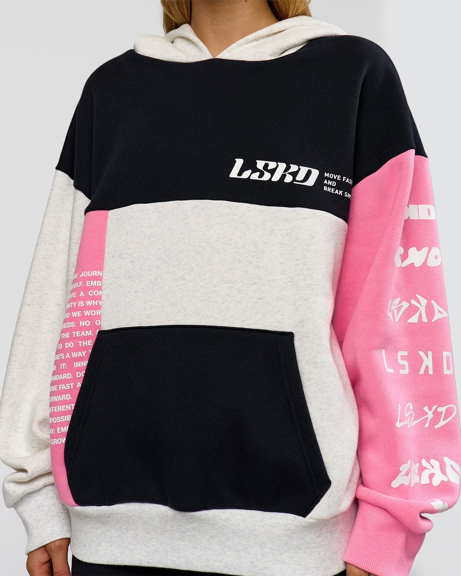 Deconstructed Fleece Hoodie - Caviar-Candy Pink-Grey Marl