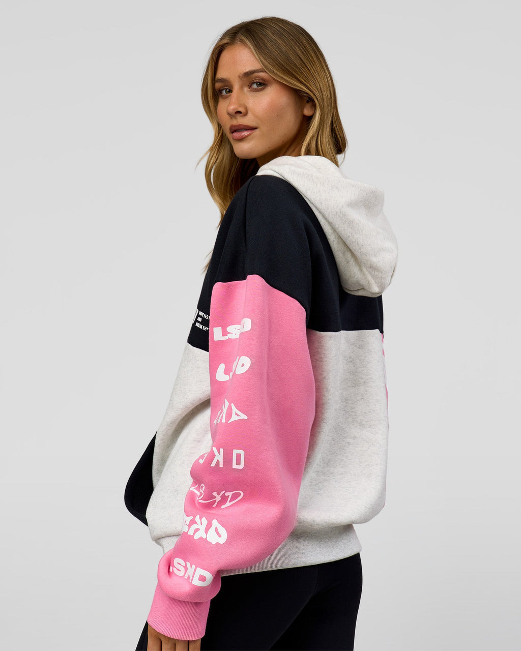 Deconstructed Fleece Hoodie - Caviar-Candy Pink-Grey Marl