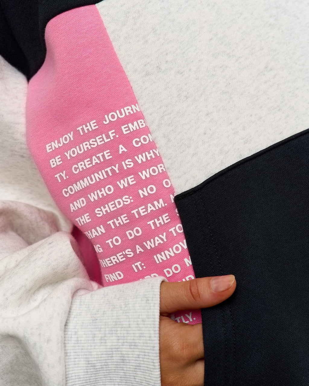 Deconstructed Fleece Hoodie - Caviar-Candy Pink-Grey Marl