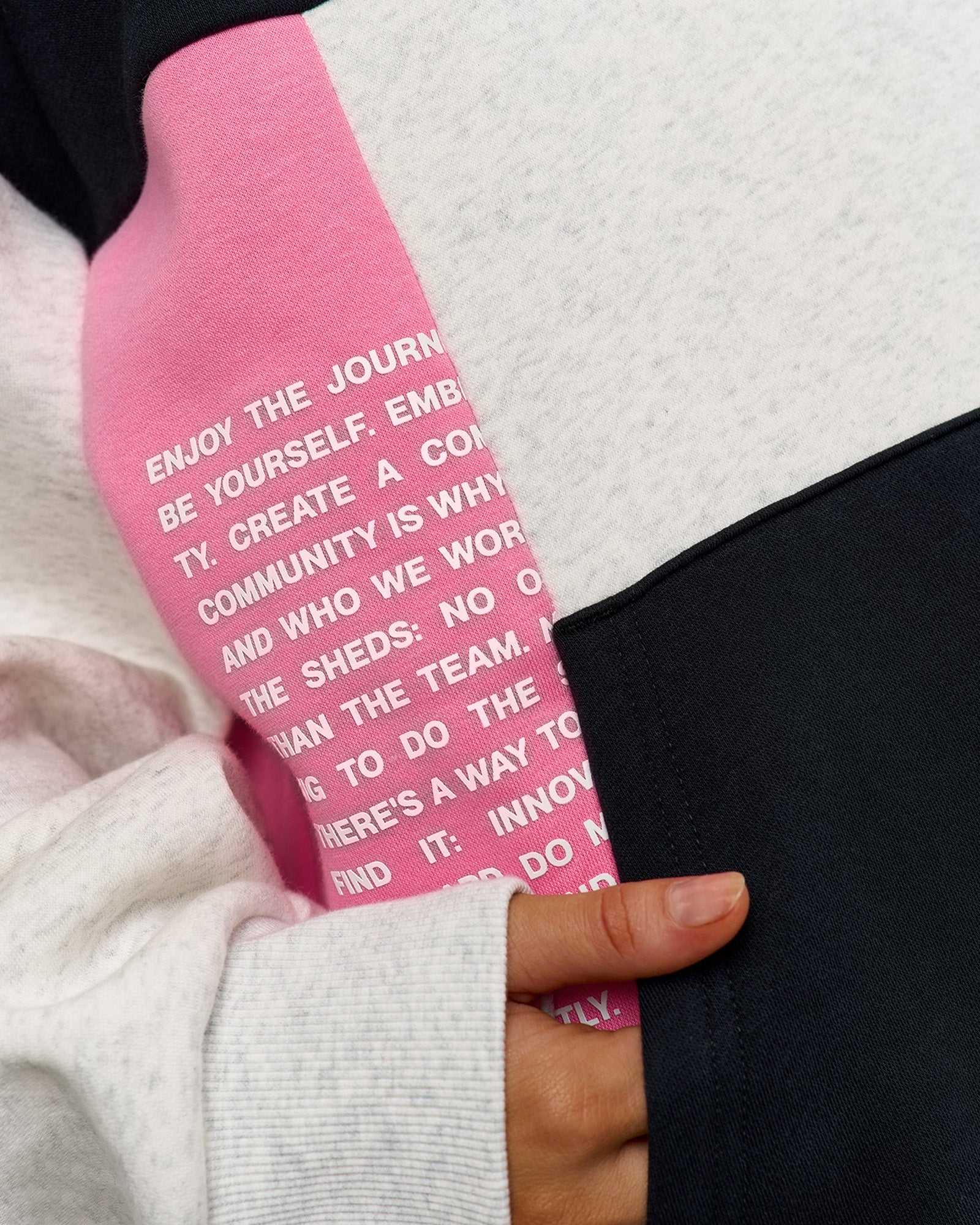 Deconstructed Fleece Hoodie - Caviar-Candy Pink-Grey Marl