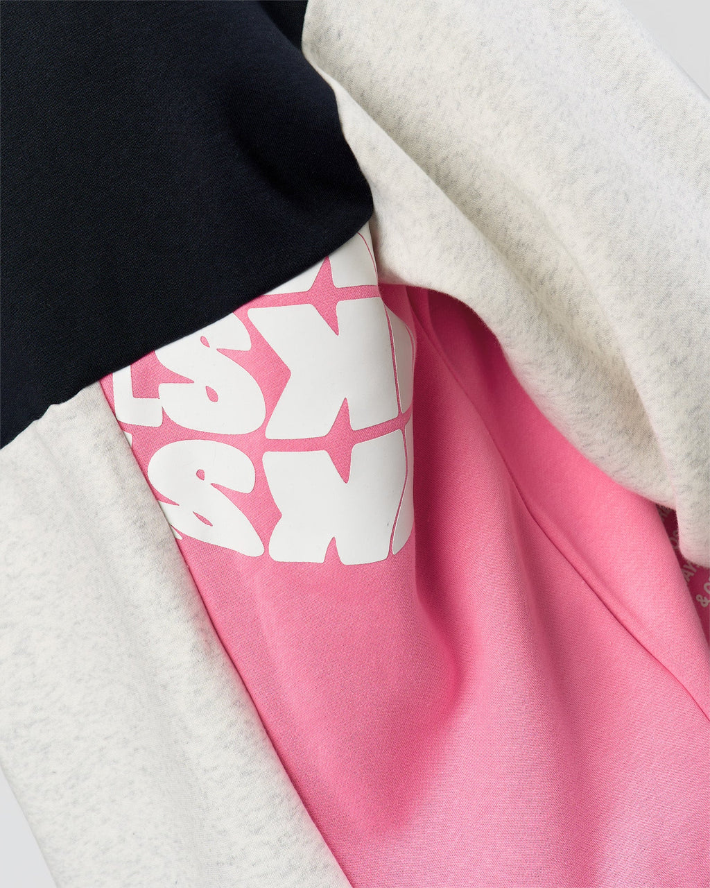 Deconstructed Fleece Hoodie - Caviar-Candy Pink-Grey Marl