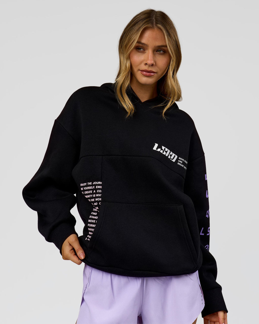Deconstructed Fleece Hoodie - Caviar-Marshmallow-Pale Lilac