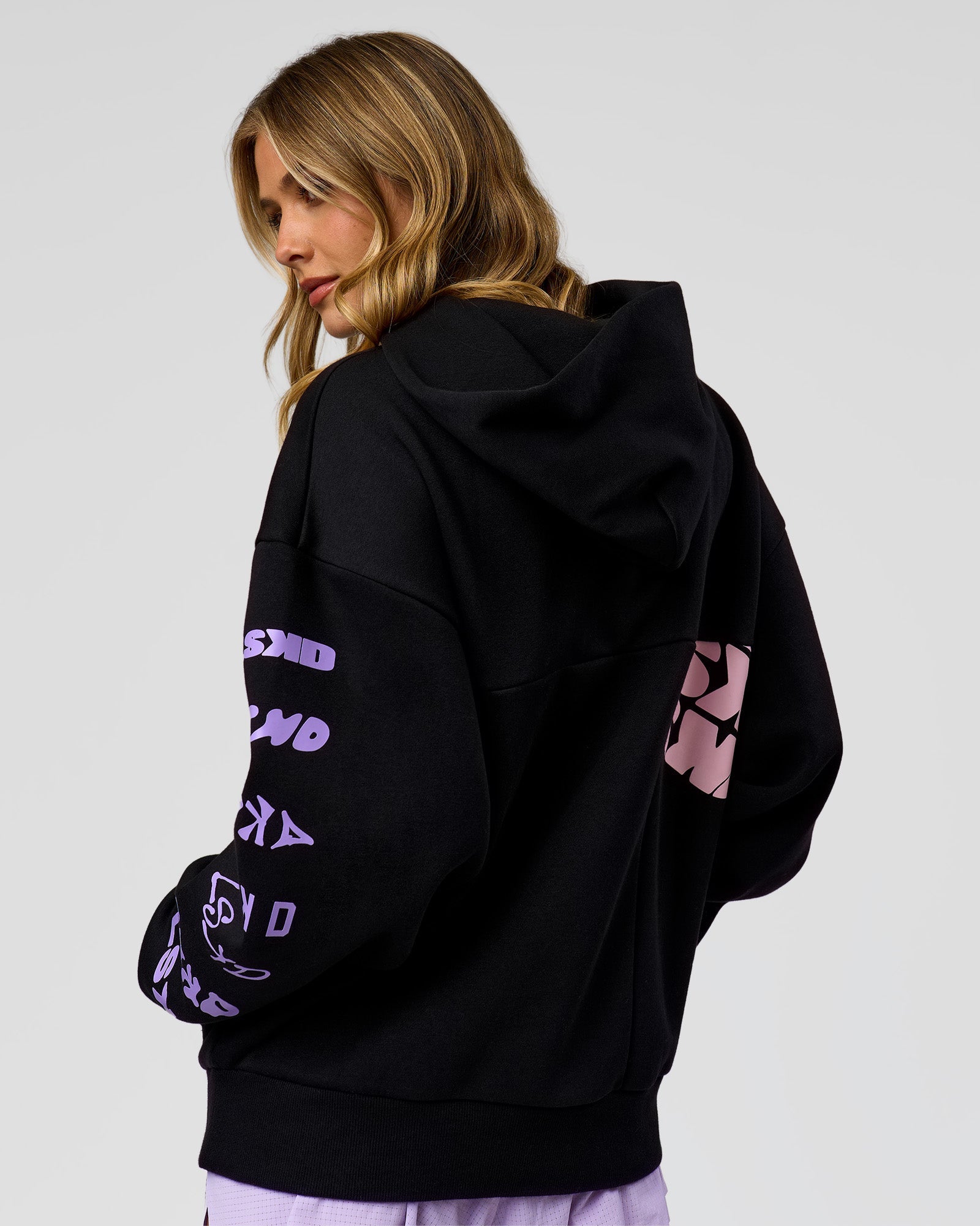 Deconstructed Fleece Hoodie - Caviar-Marshmallow-Pale Lilac