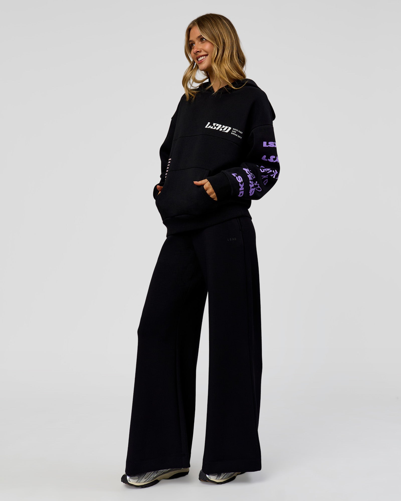 Deconstructed Fleece Hoodie - Caviar-Marshmallow-Pale Lilac