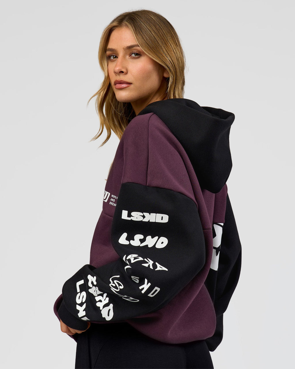 Deconstructed Fleece Hoodie - Caviar-Midnight Plum
