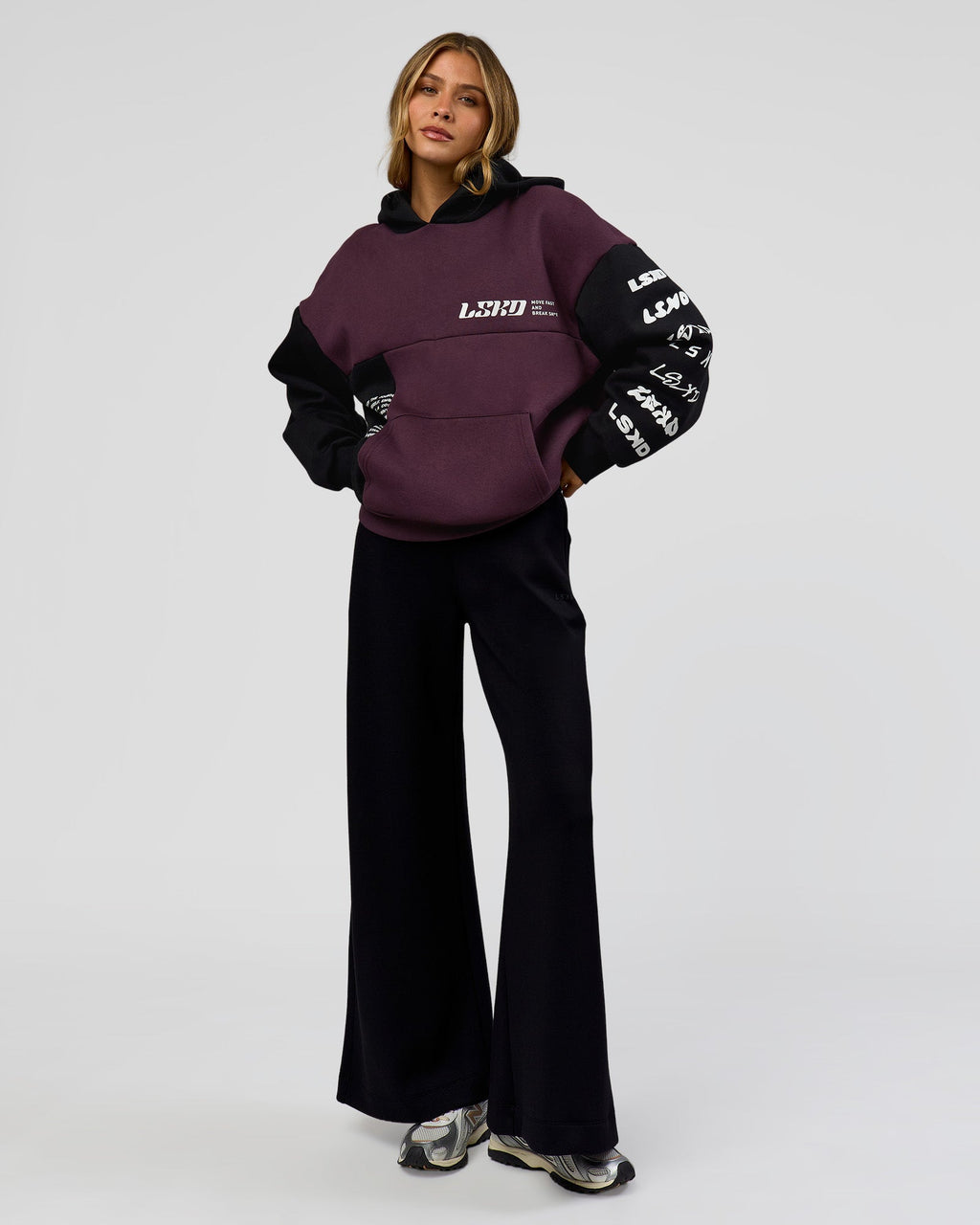 Deconstructed Fleece Hoodie - Caviar-Midnight Plum