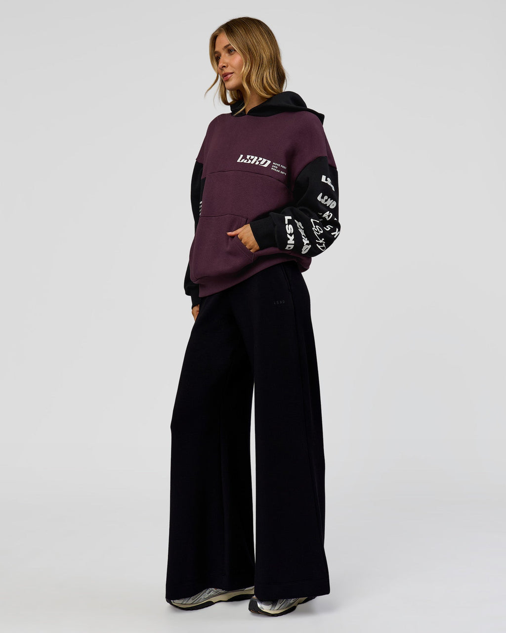 Deconstructed Fleece Hoodie - Caviar-Midnight Plum