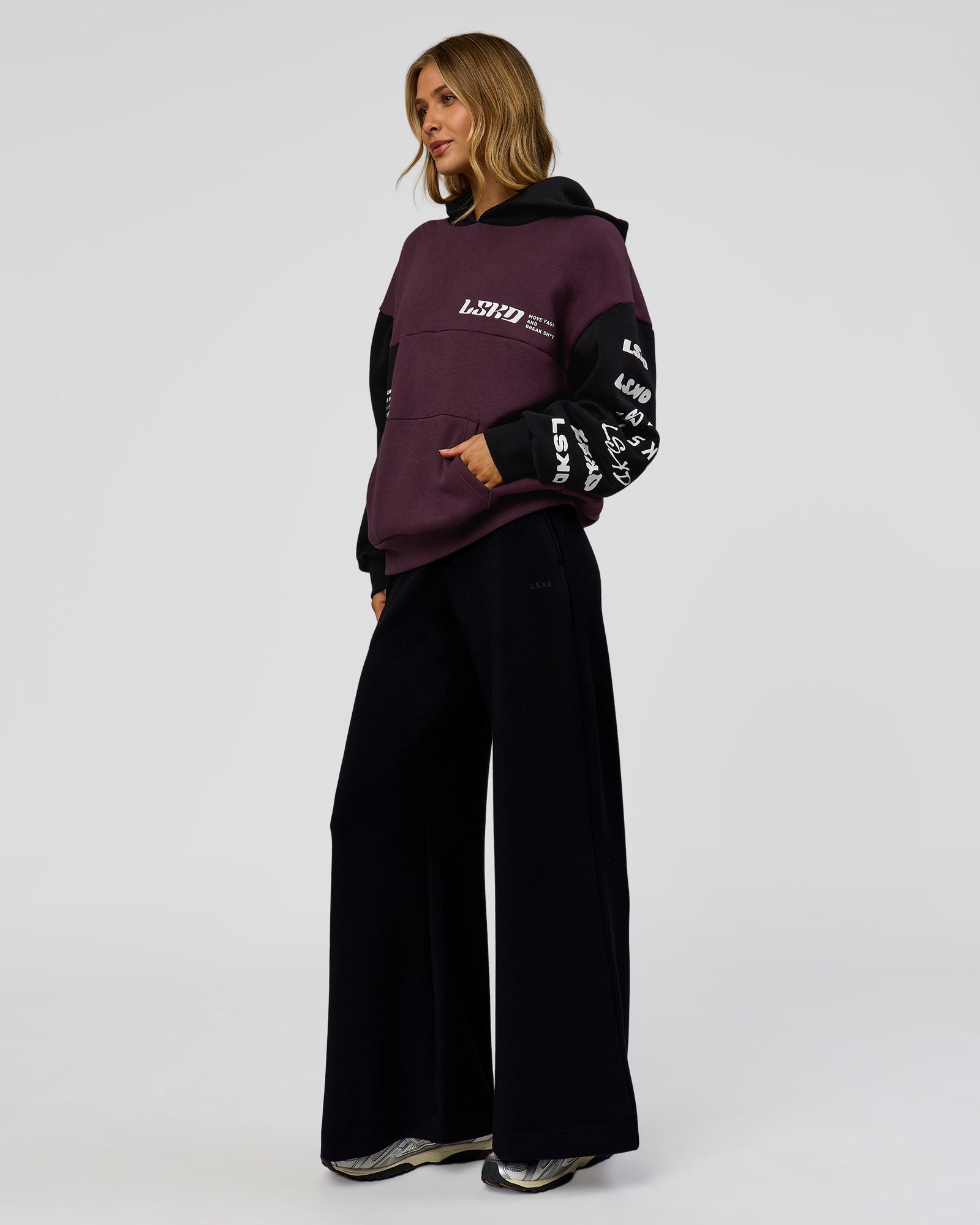 Deconstructed Fleece Hoodie - Caviar-Midnight Plum