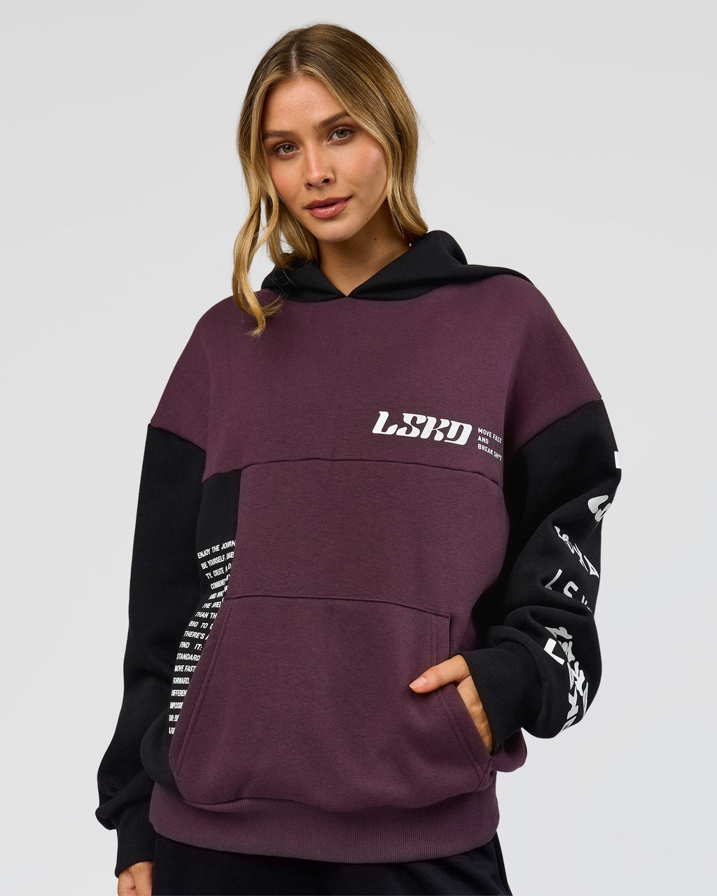 Deconstructed Fleece Hoodie - Caviar-Midnight Plum