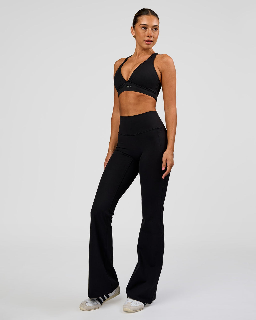Fusion V-Contour High-Rise Flared Legging Pockets - Black