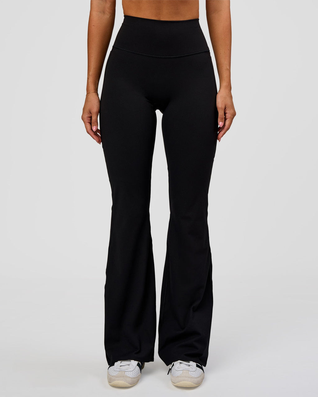 Fusion V-Contour High-Rise Flared Legging Pockets - Black