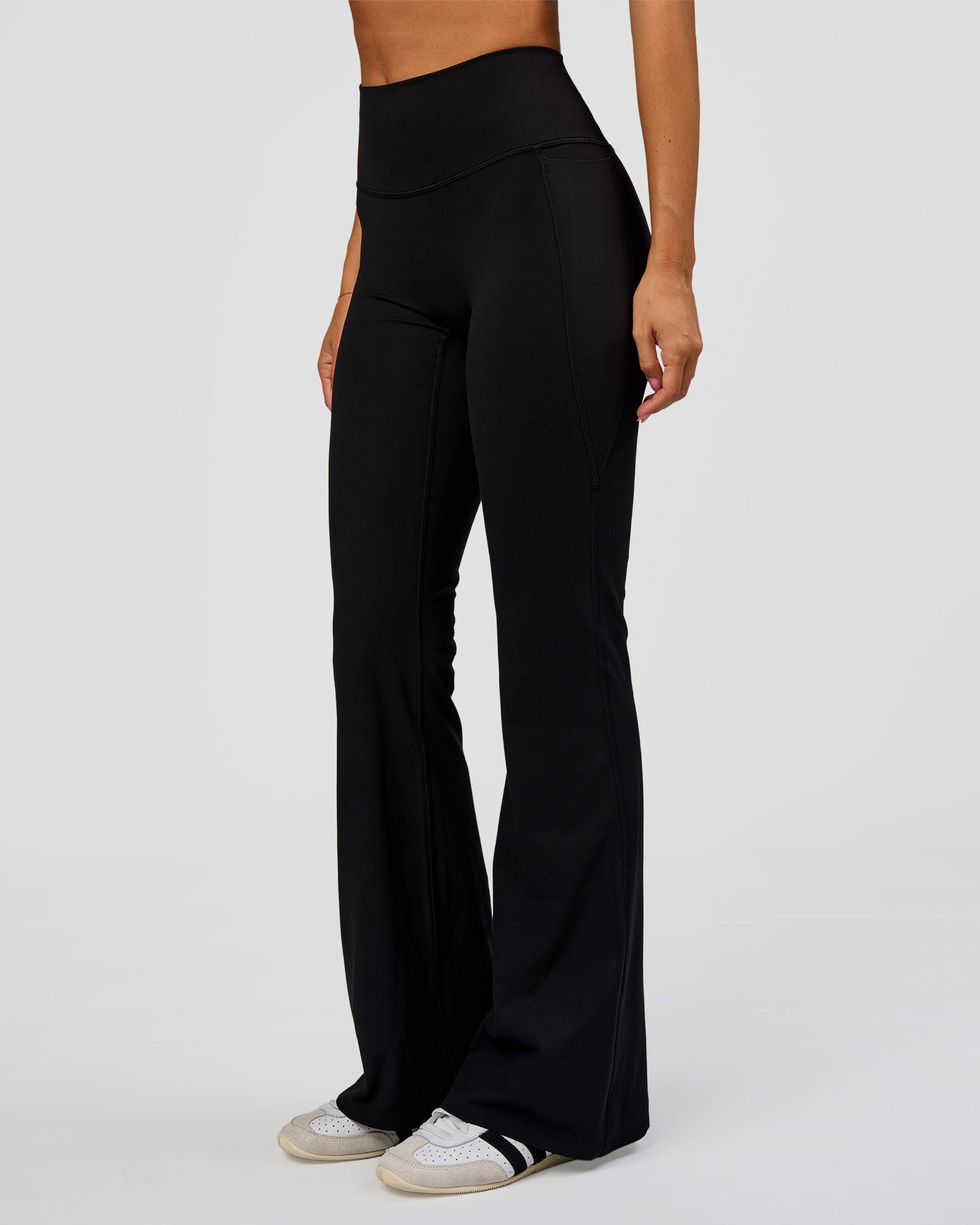 Fusion V-Contour High-Rise Flared Legging Pockets - Black