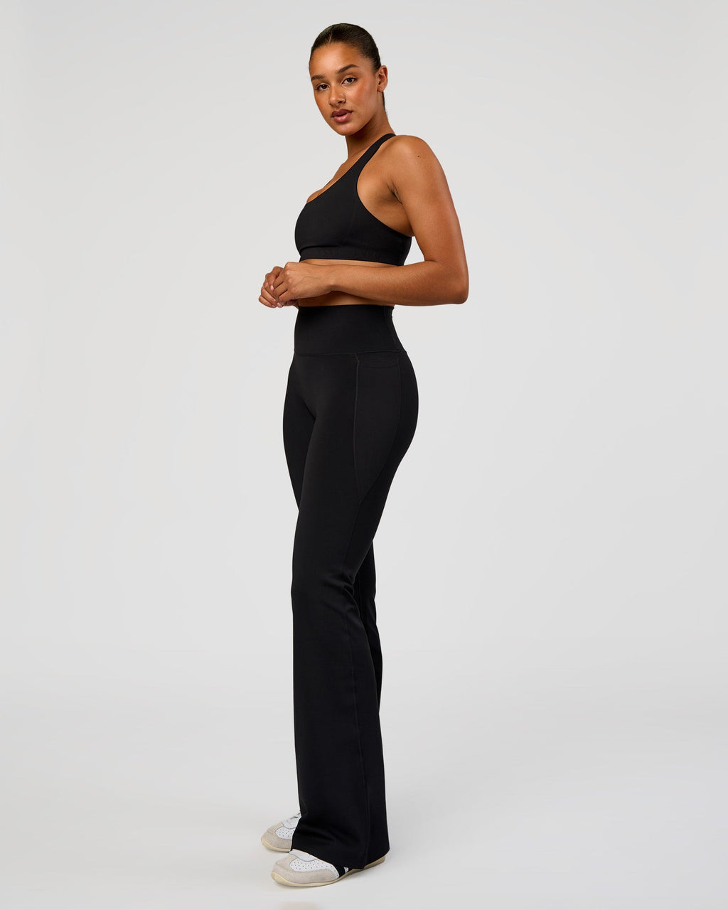 Fusion V-Contour High-Rise Flared Tall Legging Pockets - Black